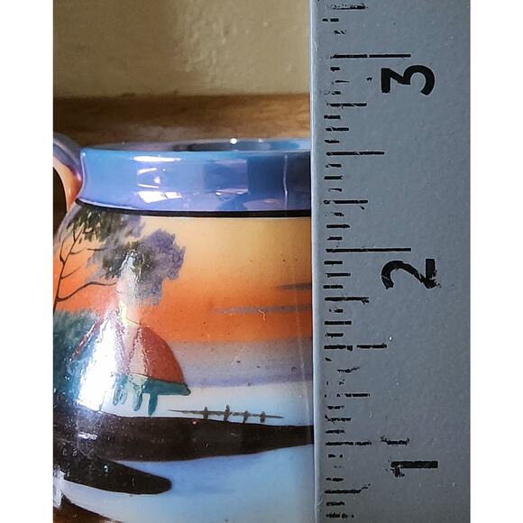 Vintage Lusterware Hand Painted Sugar Bowl Japan Water W/ Tree & Cabin See Pic - Picture 8 of 14
